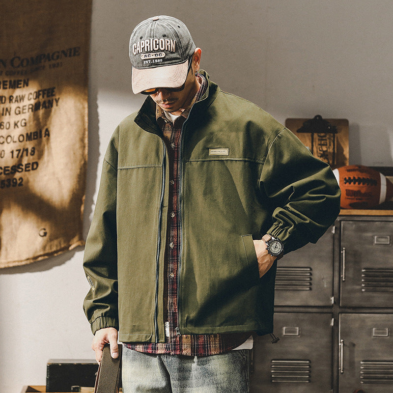 Men's Utility Jacket Army Green Casual Workwear Cotton Coat