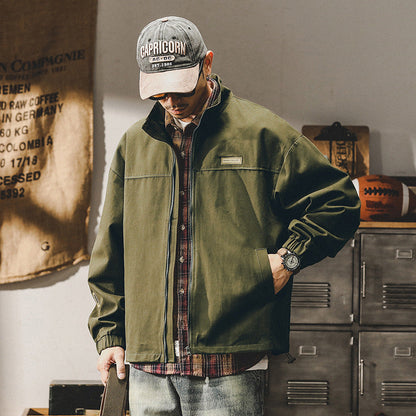 Men's Utility Jacket Army Green Casual Workwear Cotton Coat