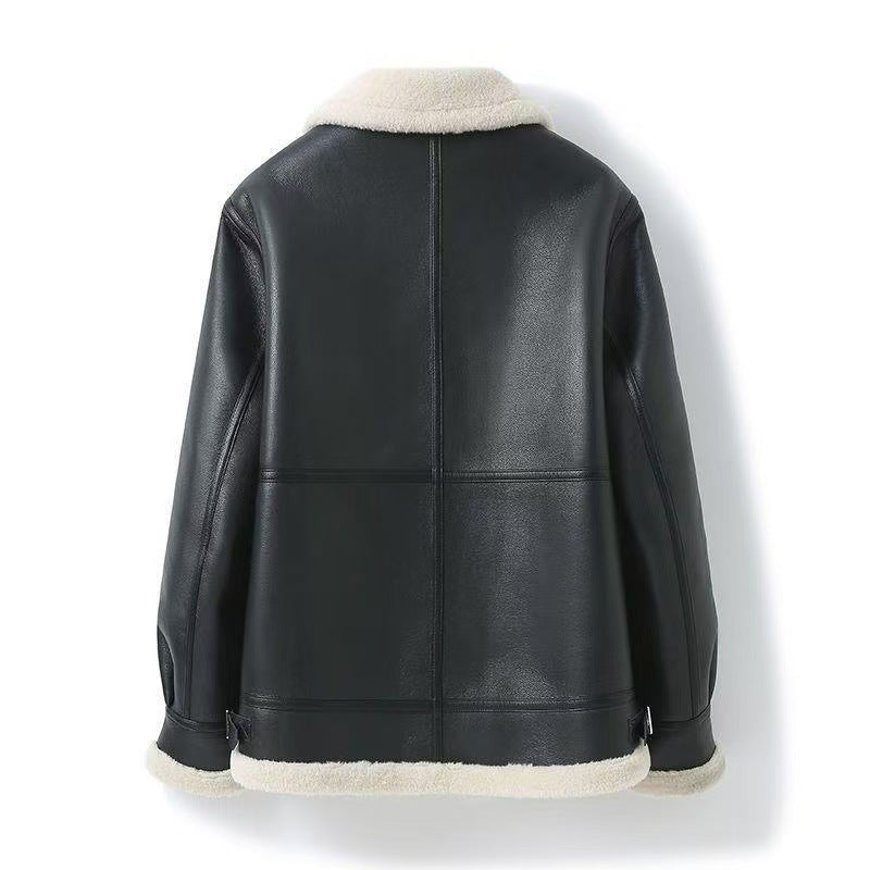 Men's Shearling Aviator Jacket Premium Warm Winter Coat Faux Fur