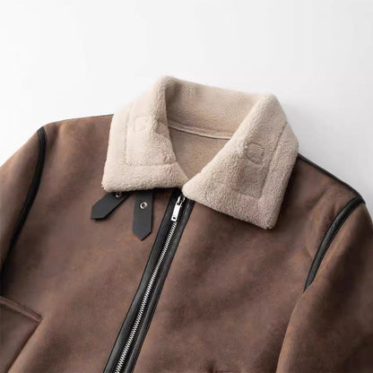 Men's Shearling Jacket Nordic Warm Winter Coat Faux Fur Lined