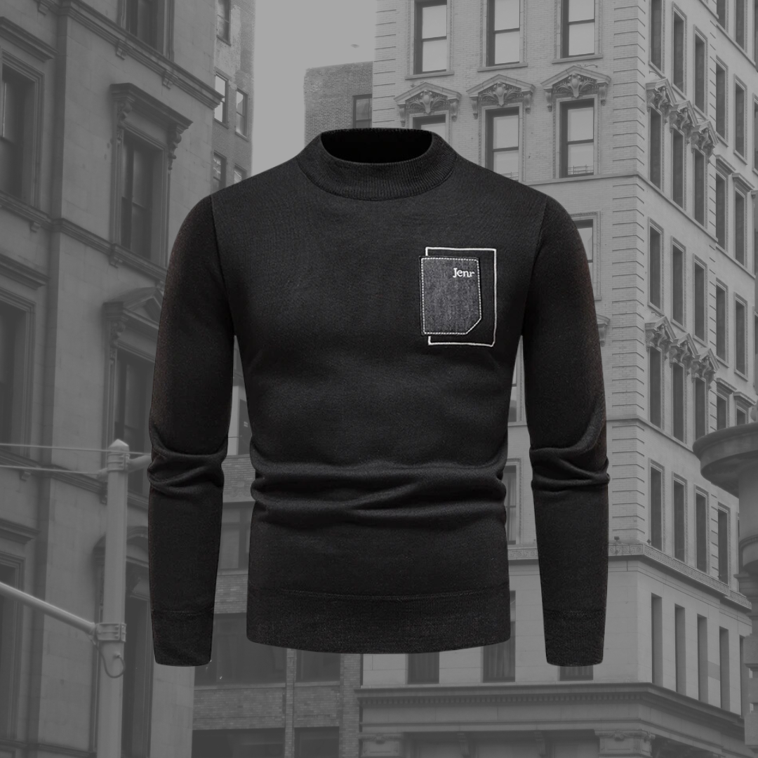 Men's Stand Collar Sweater Chest Pocket Knit Pullover