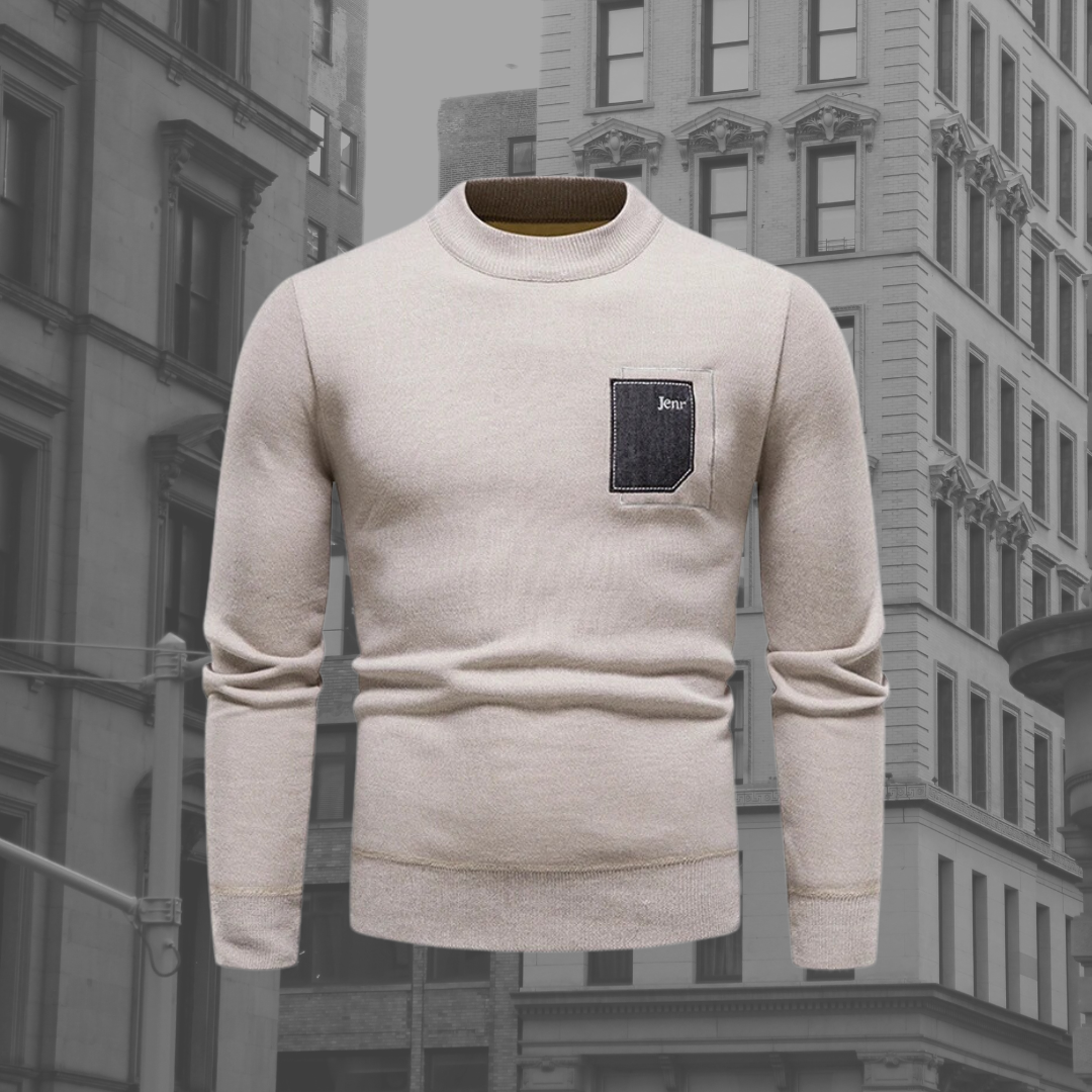 Men's Stand Collar Sweater Chest Pocket Knit Pullover
