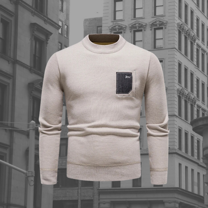 Men's Stand Collar Sweater Chest Pocket Knit Pullover