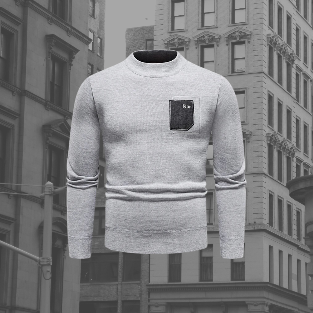 Men's Stand Collar Sweater Chest Pocket Knit Pullover