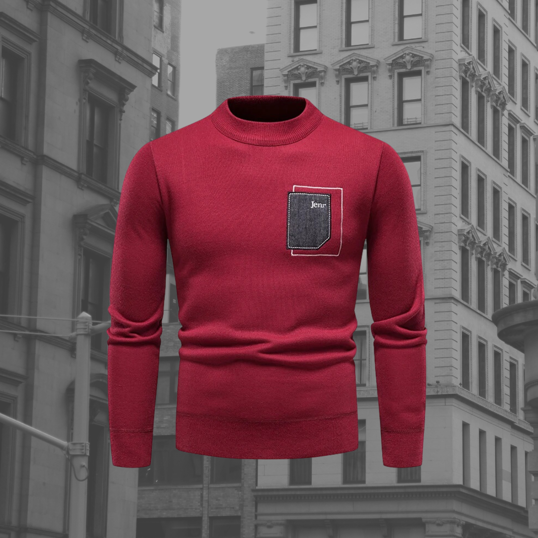 Men's Stand Collar Sweater Chest Pocket Knit Pullover