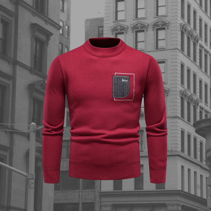 Men's Stand Collar Sweater Chest Pocket Knit Pullover