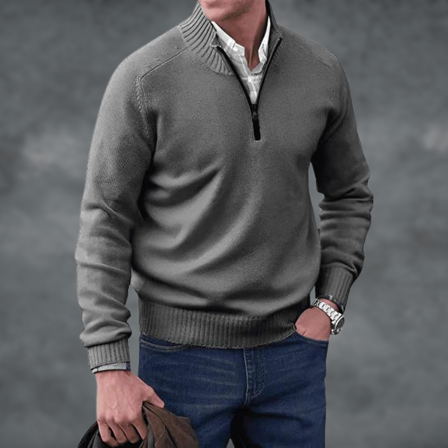 Men's Half Zip Sweater Stand Collar Knit Pullover Smart