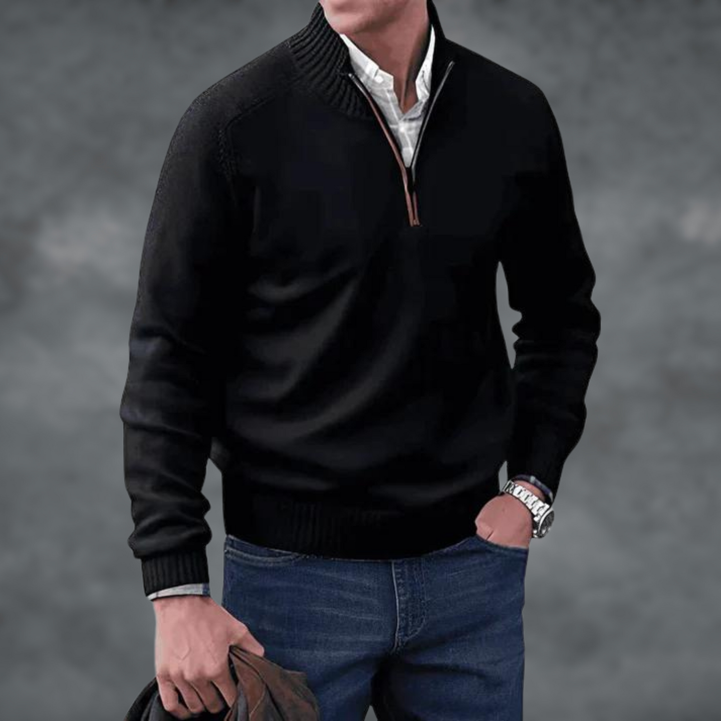 Men's Half Zip Sweater Stand Collar Knit Pullover Smart