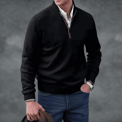 Men's Half Zip Sweater Stand Collar Knit Pullover Smart