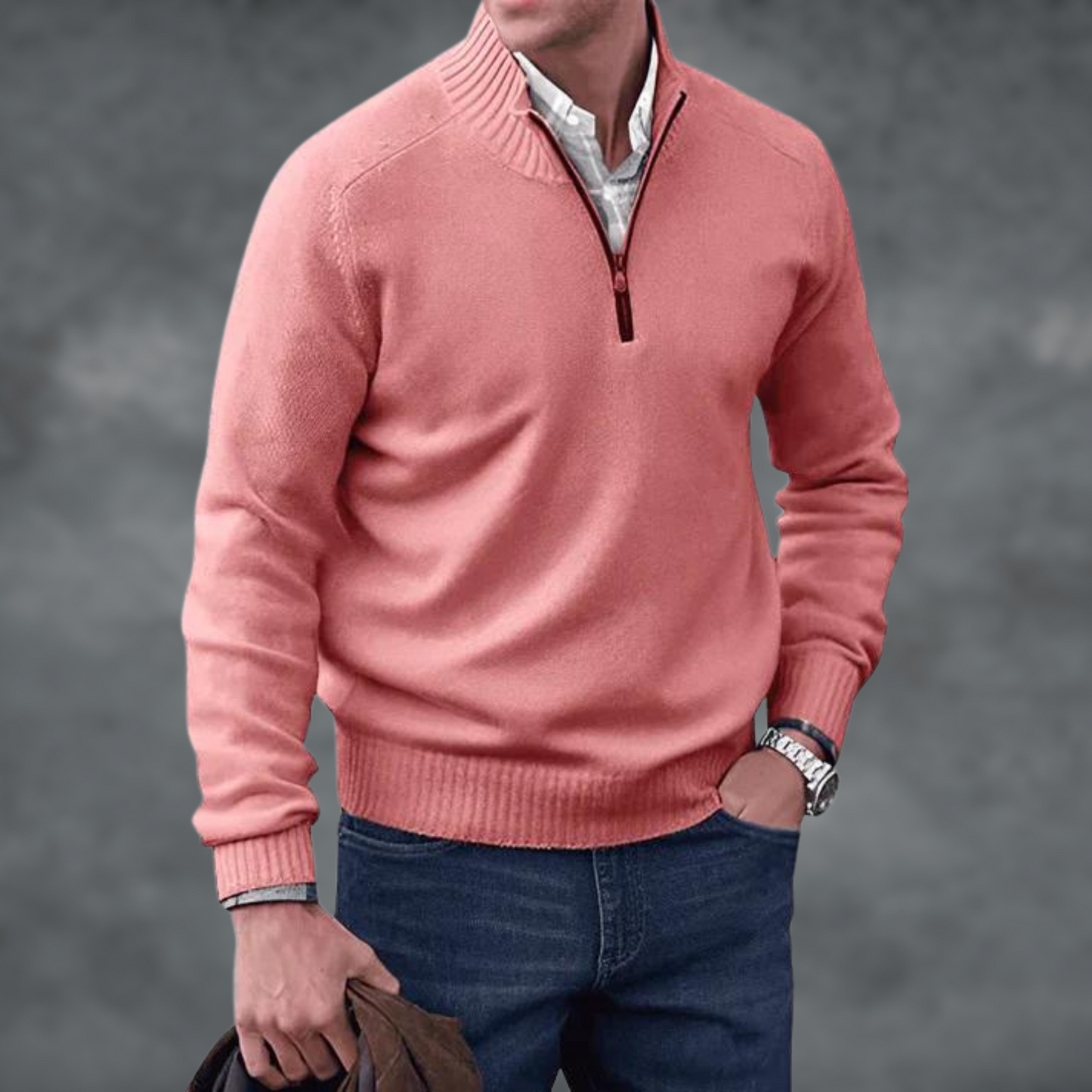 Men's Half Zip Sweater Stand Collar Knit Pullover Smart
