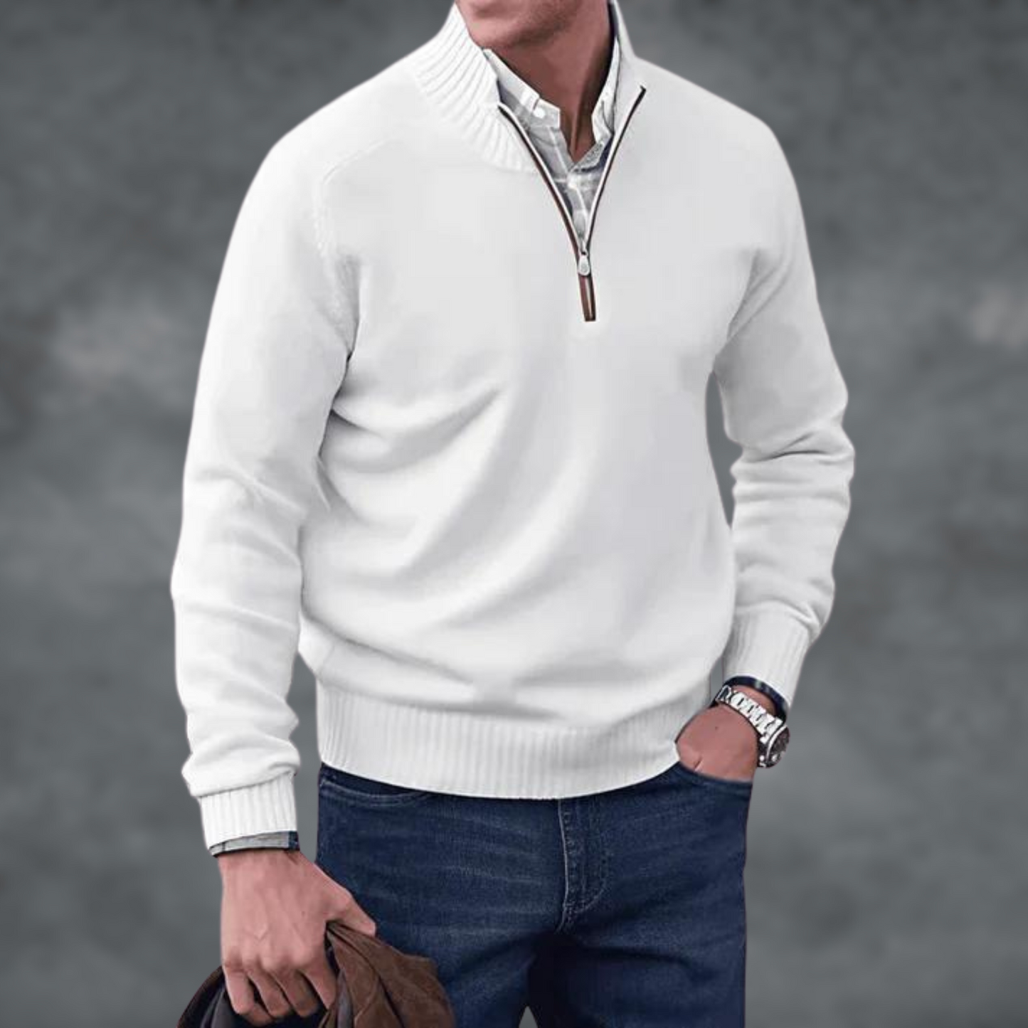 Men's Half Zip Sweater Stand Collar Knit Pullover Smart