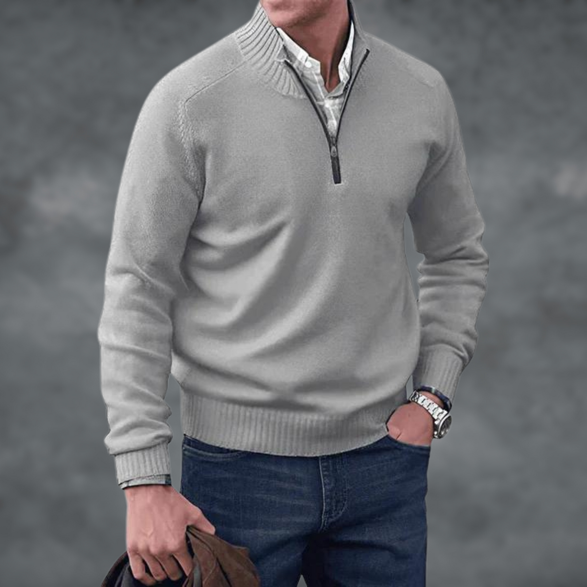 Men's Half Zip Sweater Stand Collar Knit Pullover Smart