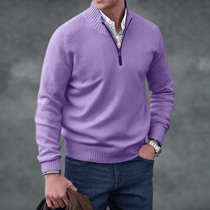 Men's Half Zip Sweater Stand Collar Knit Pullover Smart