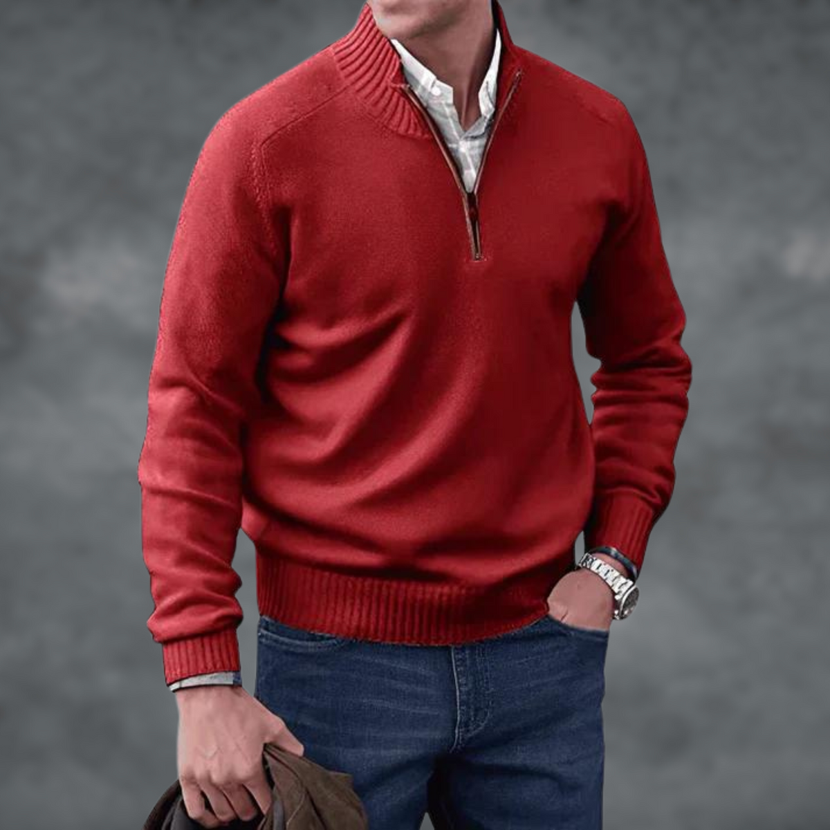 Men's Half Zip Sweater Stand Collar Knit Pullover Smart