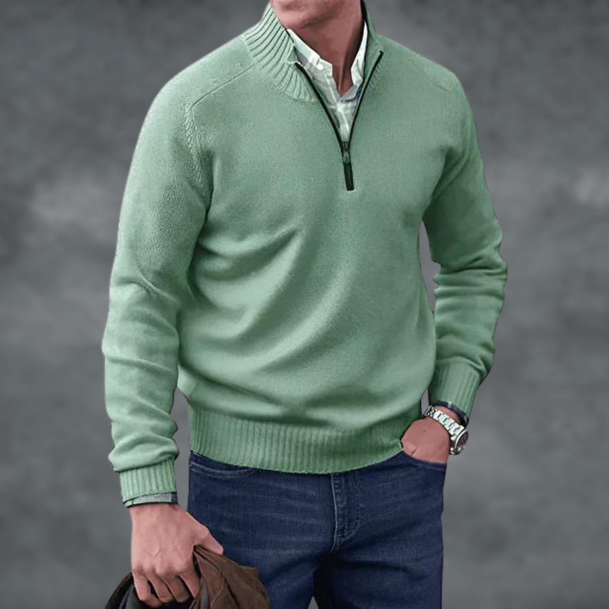 Men's Half Zip Sweater Stand Collar Knit Pullover Smart