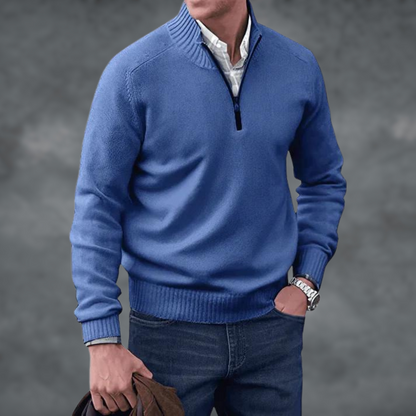 Men's Half Zip Sweater Stand Collar Knit Pullover Smart
