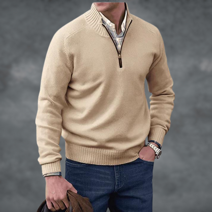 Men's Half Zip Sweater Stand Collar Knit Pullover Smart