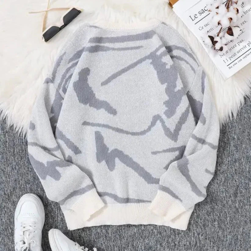 Men's Jacquard Sweater Crew Neck Graphic Knit Pullover