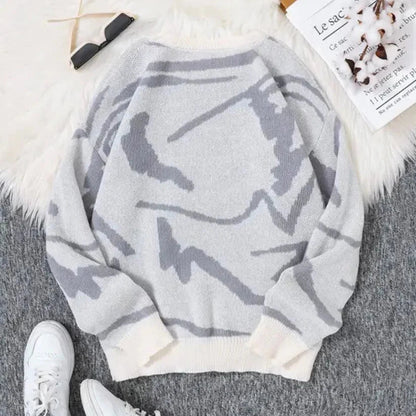 Men's Jacquard Sweater Crew Neck Graphic Knit Pullover