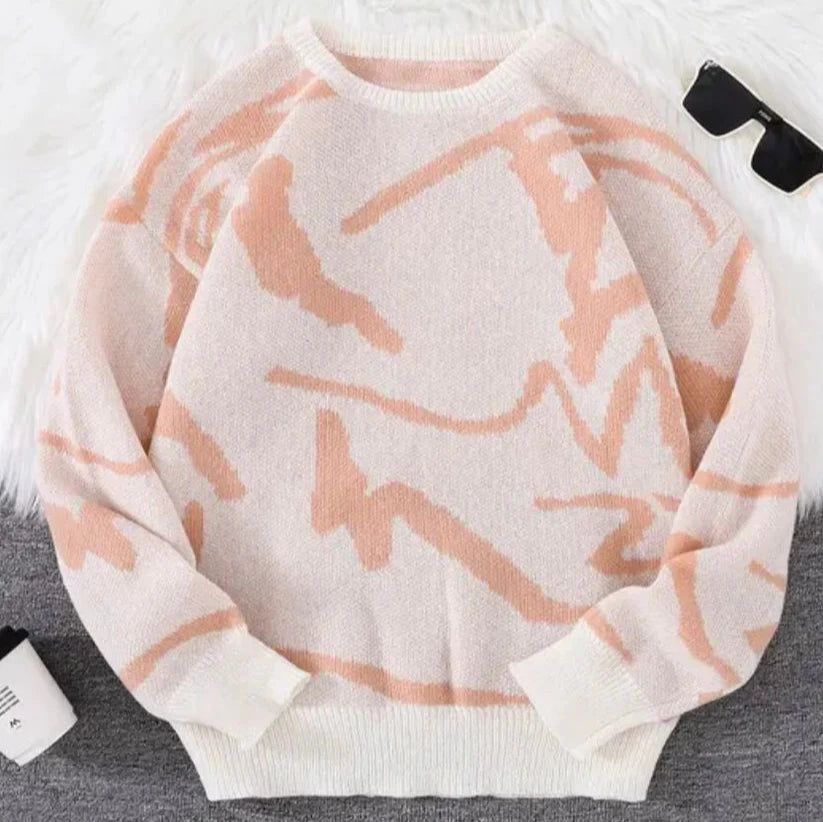 Men's Jacquard Sweater Crew Neck Graphic Knit Pullover