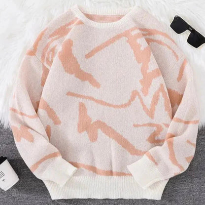 Men's Jacquard Sweater Crew Neck Graphic Knit Pullover