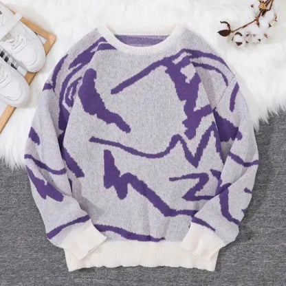 Men's Jacquard Sweater Crew Neck Graphic Knit Pullover