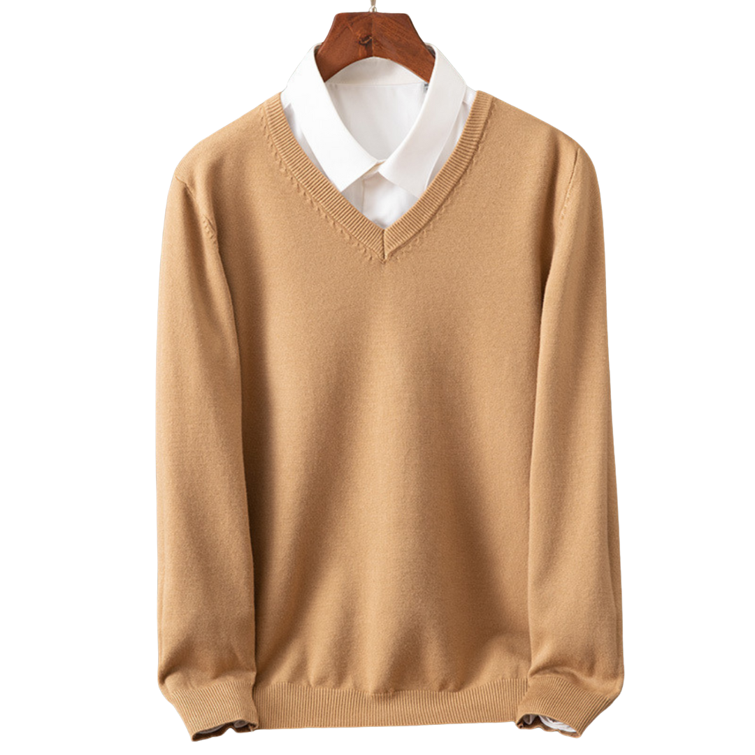 Men's V-Neck Sweater Classic Knit Pullover Versatile