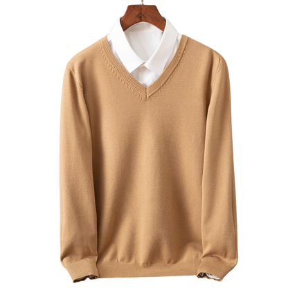 Men's V-Neck Sweater Classic Knit Pullover Versatile