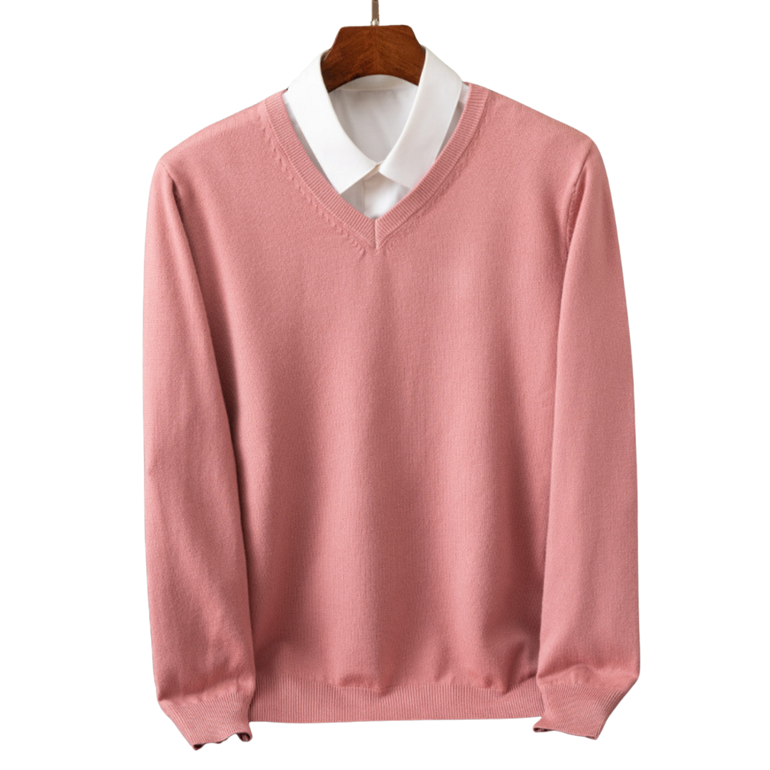 Men's V-Neck Sweater Classic Knit Pullover Versatile