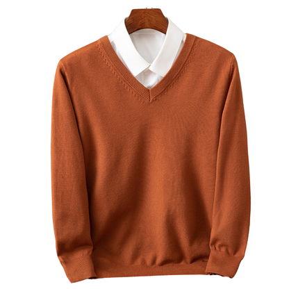 Men's V-Neck Sweater Classic Knit Pullover Versatile
