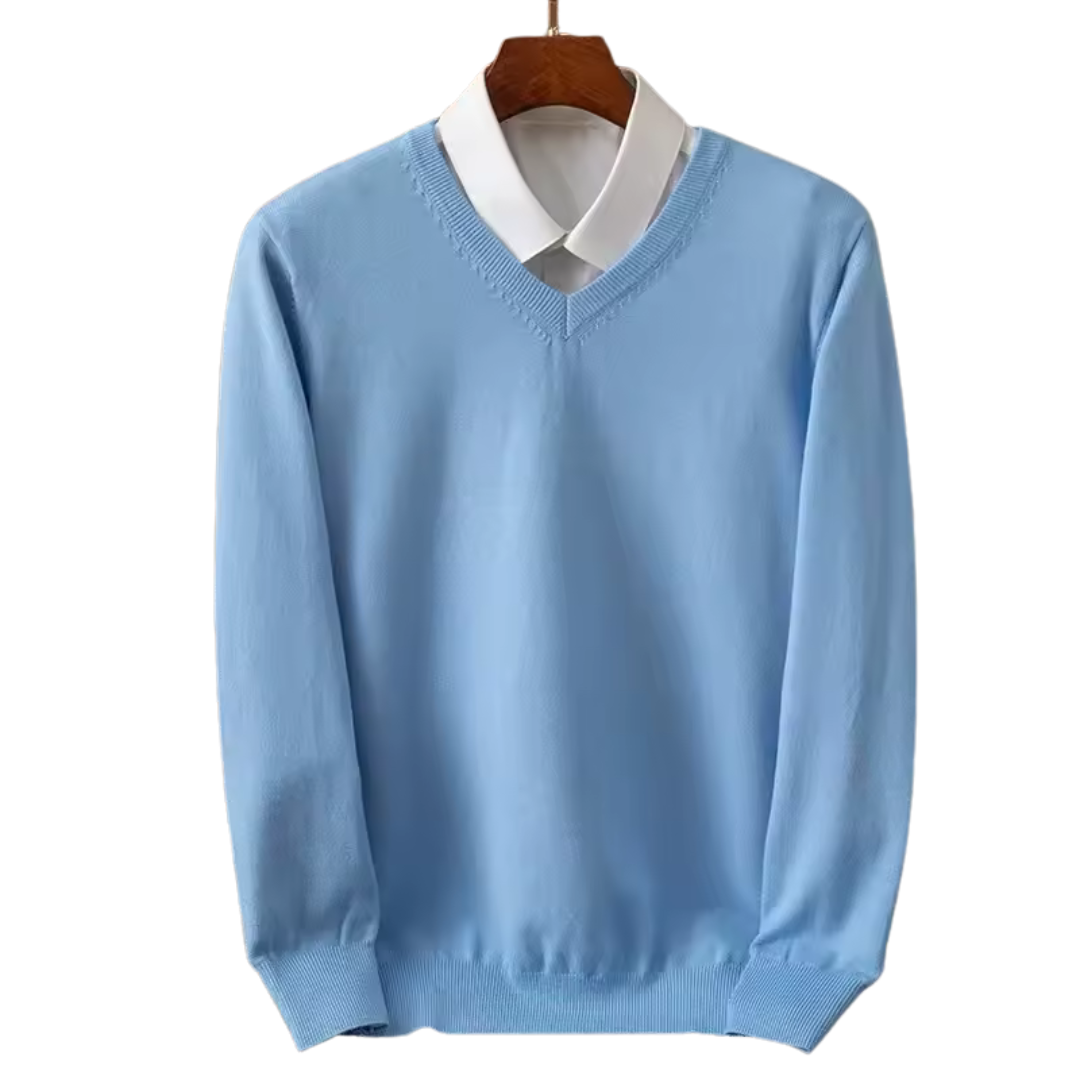 Men's V-Neck Sweater Classic Knit Pullover Versatile
