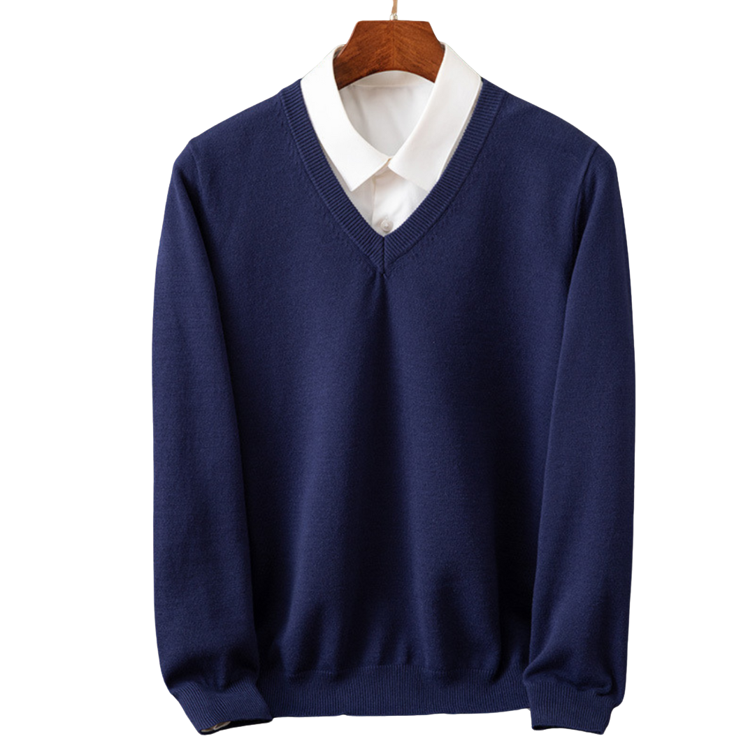 Men's V-Neck Sweater Classic Knit Pullover Versatile