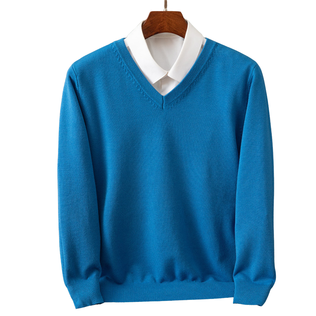 Men's V-Neck Sweater Classic Knit Pullover Versatile