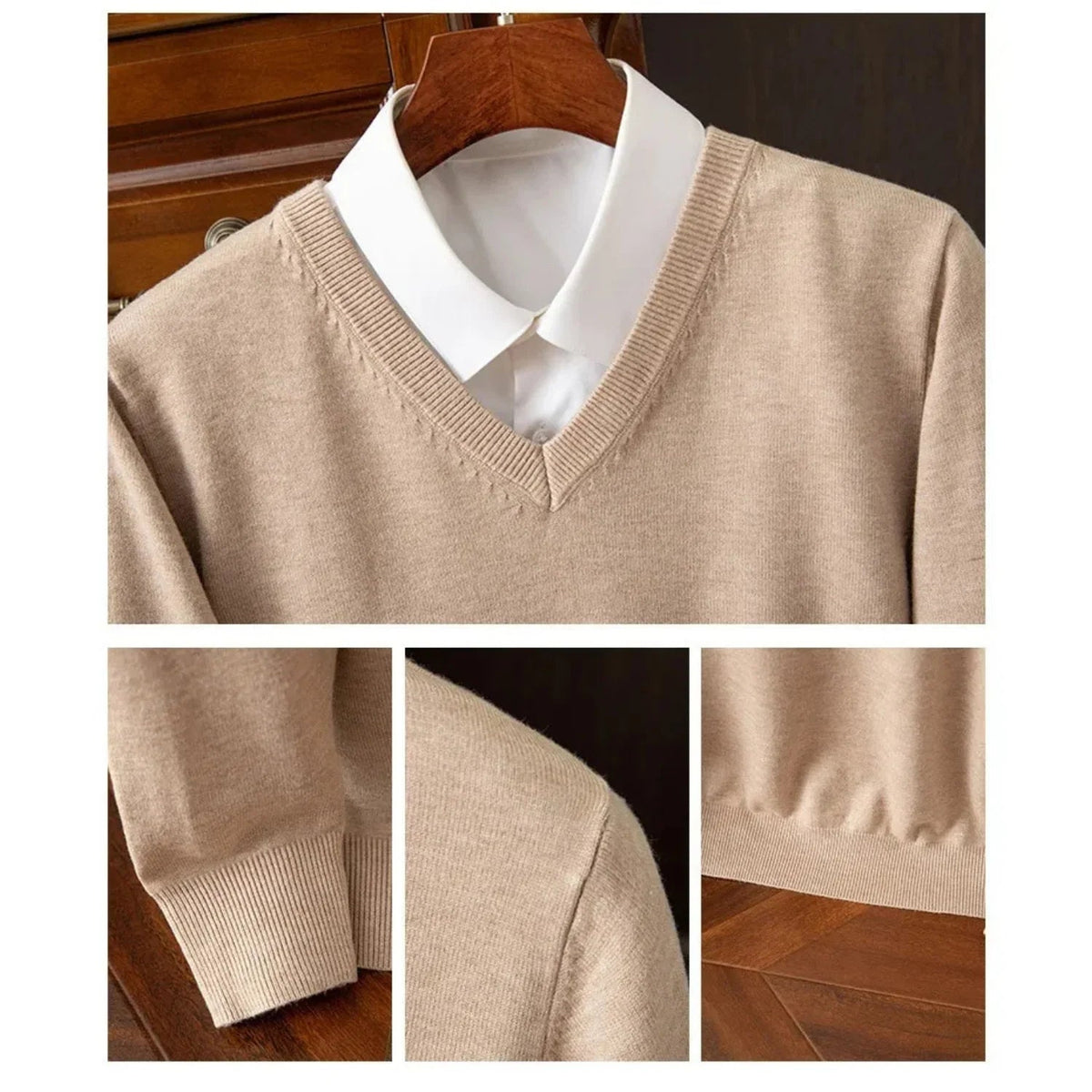 Men's V-Neck Sweater Classic Knit Pullover Versatile