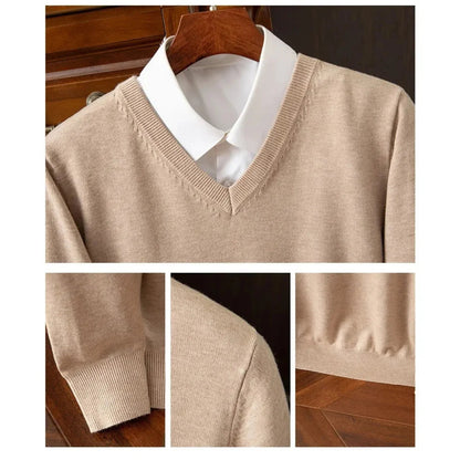 Men's V-Neck Sweater Classic Knit Pullover Versatile