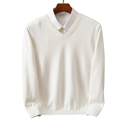 Men's V-Neck Sweater Classic Knit Pullover Versatile