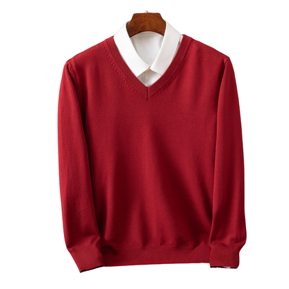 Men's V-Neck Sweater Classic Knit Pullover Versatile
