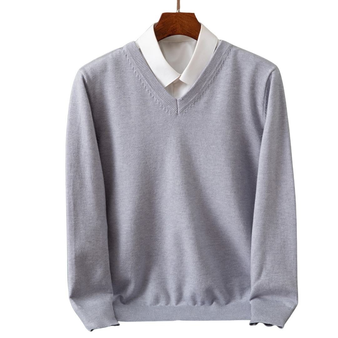 Men's V-Neck Sweater Classic Knit Pullover Versatile