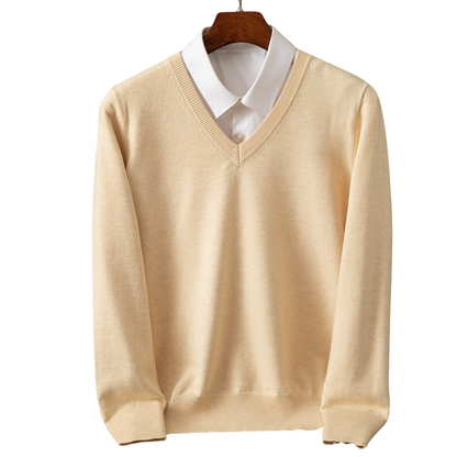 Men's V-Neck Sweater Classic Knit Pullover Versatile