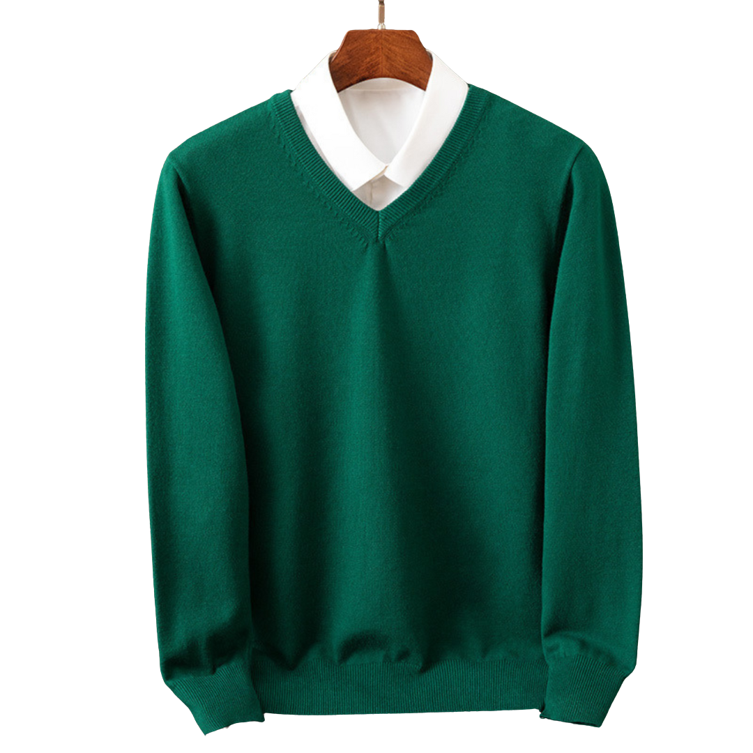 Men's V-Neck Sweater Classic Knit Pullover Versatile