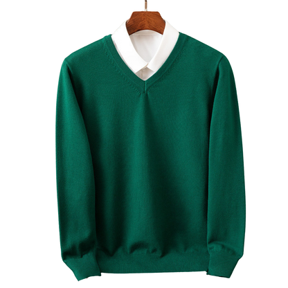 Men's V-Neck Sweater Classic Knit Pullover Versatile