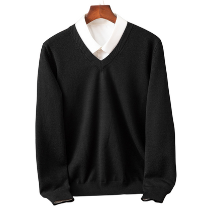Men's V-Neck Sweater Classic Knit Pullover Versatile