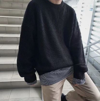 Men's Oversized Chunky Knit Sweater Crew Neck Pullover