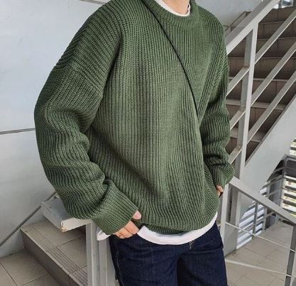 Men's Oversized Chunky Knit Sweater Crew Neck Pullover