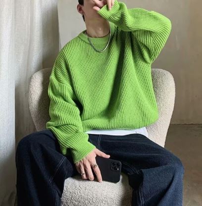Men's Oversized Chunky Knit Sweater Crew Neck Pullover