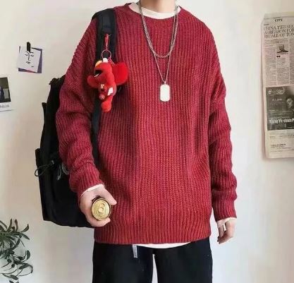 Men's Oversized Chunky Knit Sweater Crew Neck Pullover