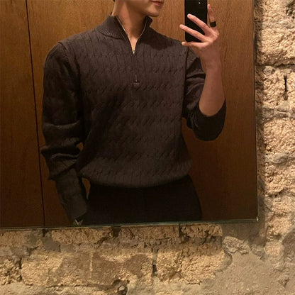Men's Half Zip Sweater Sporty Stand Collar Knit Pullover