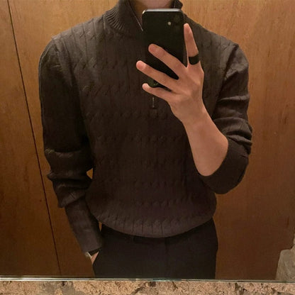 Men's Half Zip Sweater Sporty Stand Collar Knit Pullover