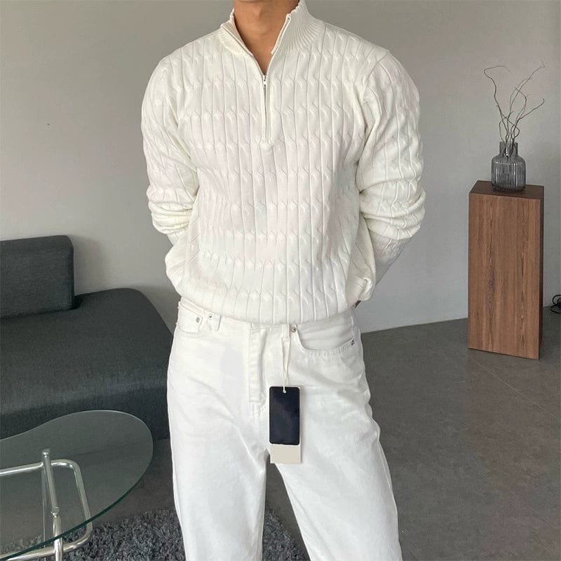 Men's Half Zip Sweater Sporty Stand Collar Knit Pullover