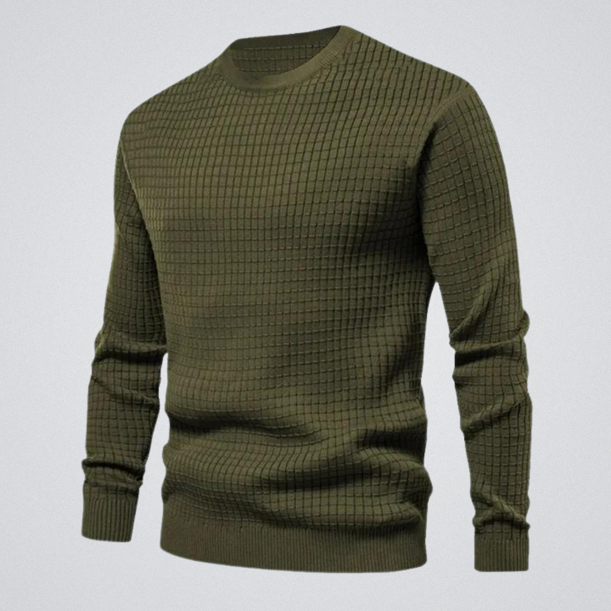 Men's Waffle Knit Sweater Crew Neck Textured Pullover